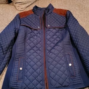 Ladies lightweight jacket. Navy with fuax suede trim